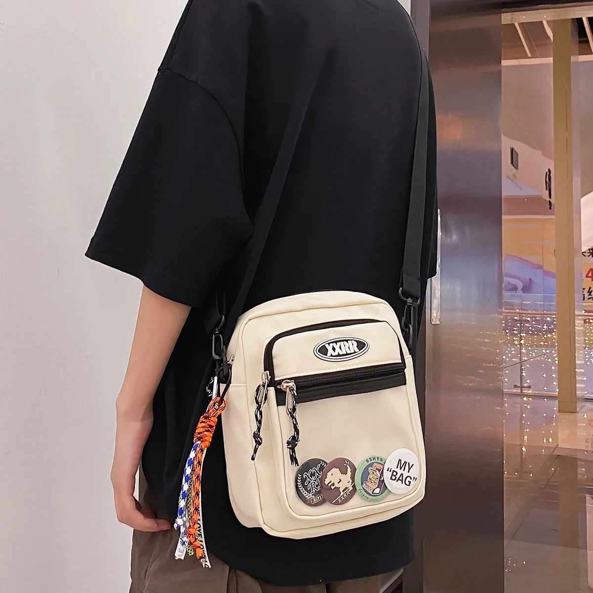 Cool Fashion Men Female Transparent Small Shoulder Bag Travel Women Nylon Badge Boy Girl Crossbody Bag Ladies Simple Cute Trendy