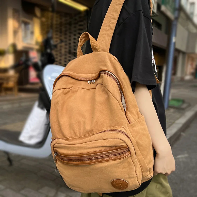 Cool Female Canvas Brown Student Bag Fashion Girl Travel Book Backpack Women School Laptop Bags New Lady College Backpack Trendy