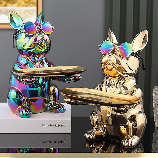Cool French Bulldog Sculpture Dog Statue Key Jewelry Storage Table Decoration Coin Bank Dog Figurine Home Decor Accessories Gift