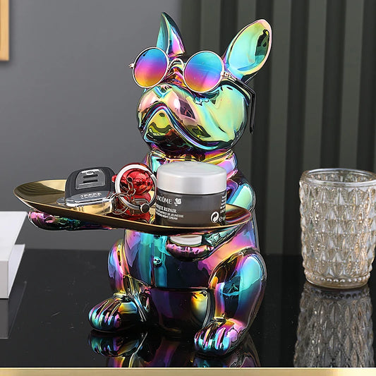 Cool French Bulldog Sculpture Dog Statue Key Jewelry Storage Table Decoration Coin Bank Dog Figurine Home Decor Accessories Gift