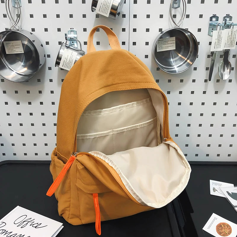 Cool Girl Boy Brown Nylon School Bag Women Solid Color Laptop College Backpack Female Leisure Travel Book Bag Ladies Men Fashion