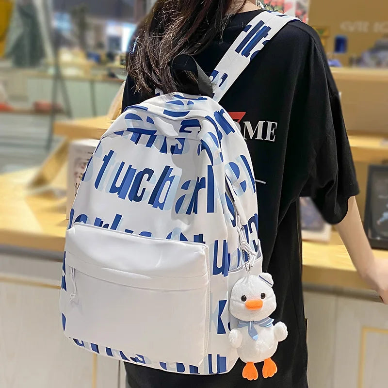 Cool Girl Boy Nylon Letter Print School Bag Female College Backpack Lady Men Laptop Fashion Male Women Travel Book Bags Teenager