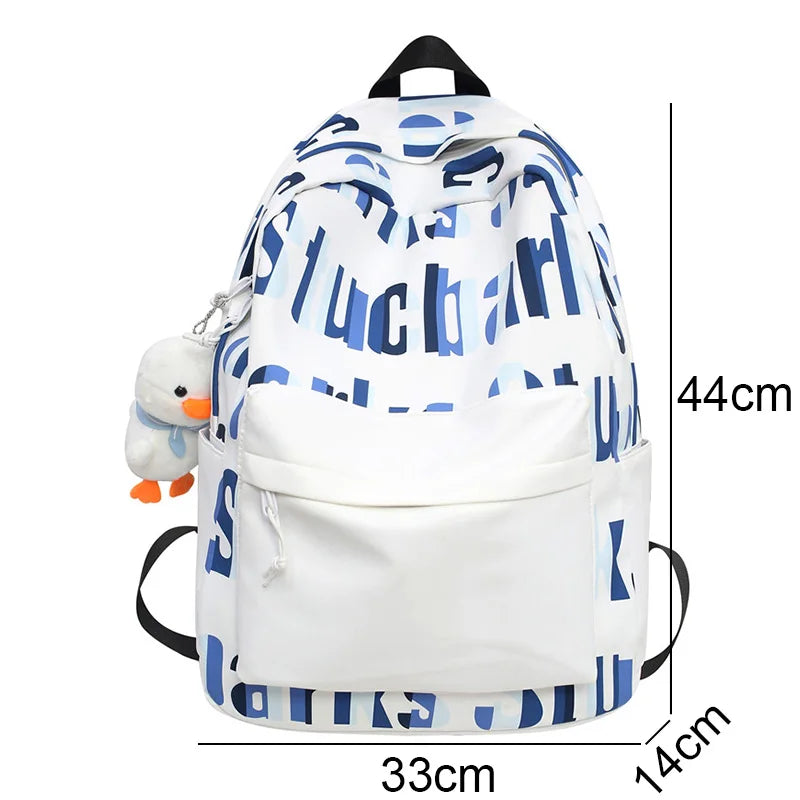 Cool Girl Boy Nylon Letter Print School Bag Female College Backpack Lady Men Laptop Fashion Male Women Travel Book Bags Teenager
