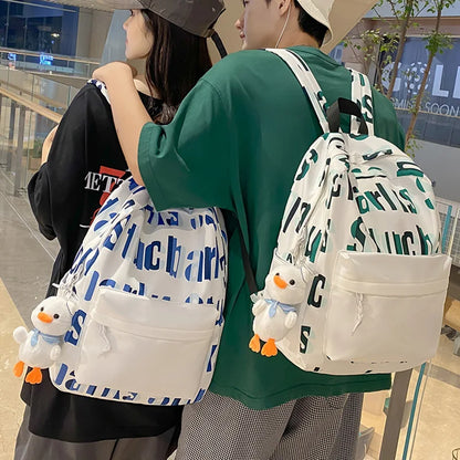 Cool Girl Boy Nylon Letter Print School Bag Female College Backpack Lady Men Laptop Fashion Male Women Travel Book Bags Teenager