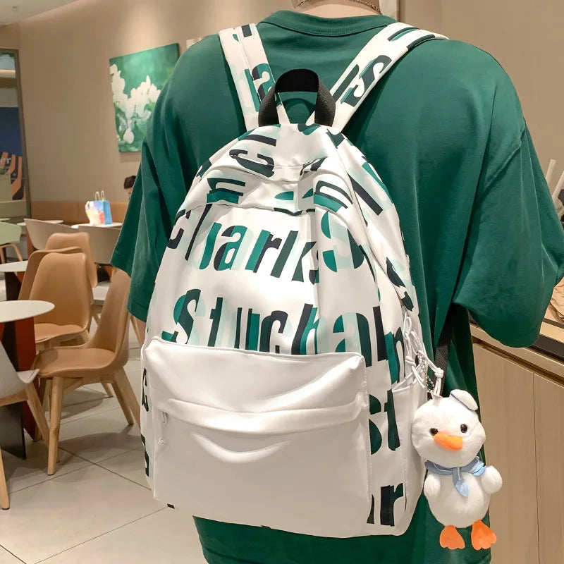 Cool Girl Boy Nylon Letter Print School Bag Female College Backpack Lady Men Laptop Fashion Male Women Travel Book Bags Teenager