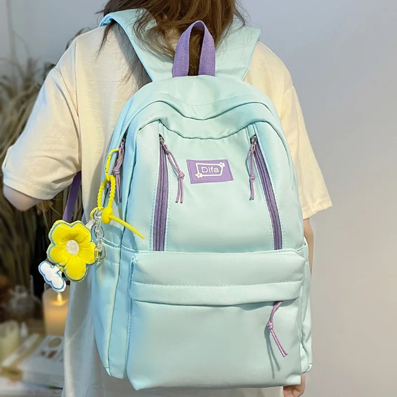 Cool Ladies Green Nylon College Backpack Women School Bag Trendy Girl Travel Book Backpack Fashion Female Laptop Student Bag New