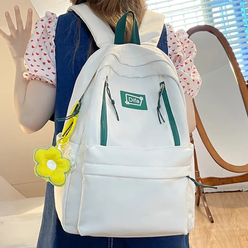 Cool Ladies Green Nylon College Backpack Women School Bag Trendy Girl Travel Book Backpack Fashion Female Laptop Student Bag New