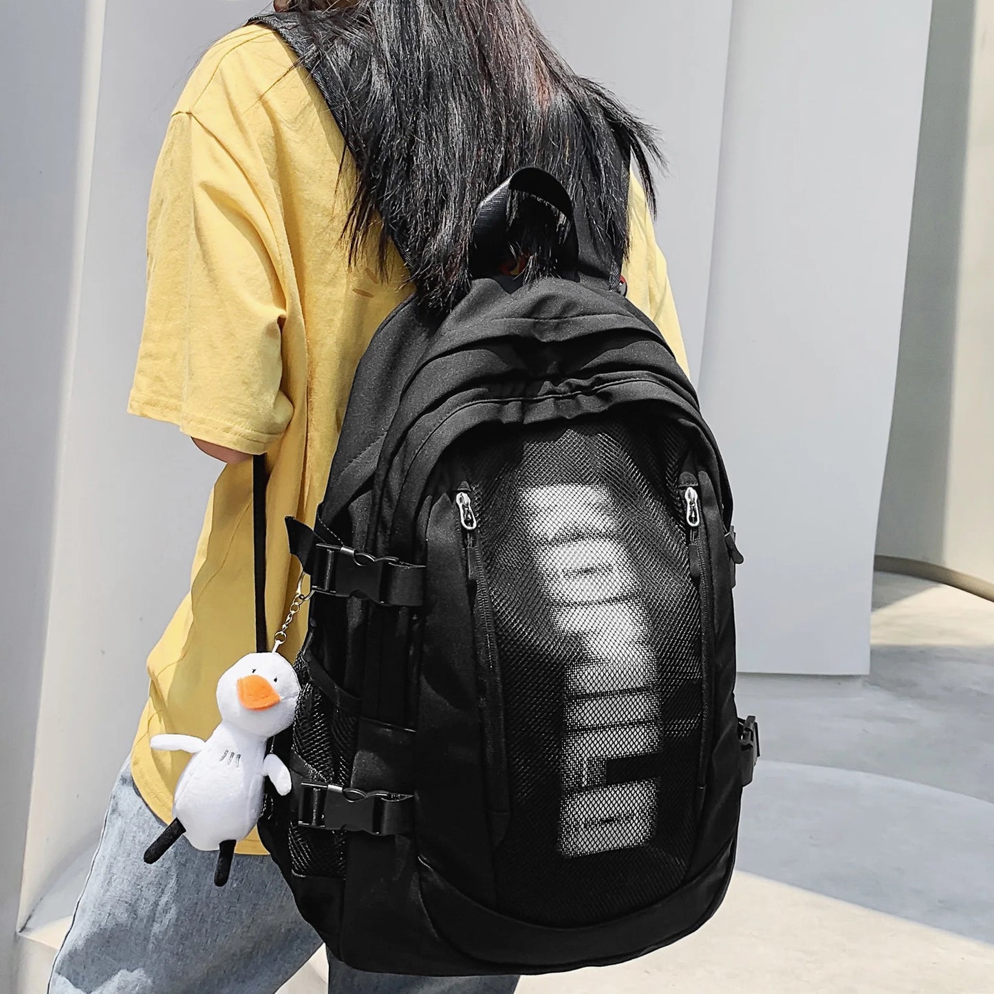 Cool Ladies Mesh High Capacity Bag Fashion Female Laptop College Backpack Women Net School Bag Girl Travel Book Backpack Leisure