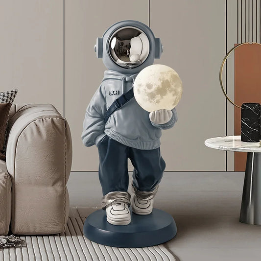 Cool Large Astronaut Statue Drag Moon Lamp Floor Ornament Resin Floor Sculpture Living Room Home Decoration Housewarming Gift