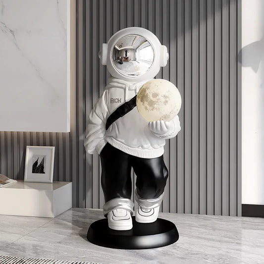 Cool Large Astronaut Statue Drag Moon Lamp Floor Ornament Resin Floor Sculpture Living Room Home Decoration Housewarming Gift