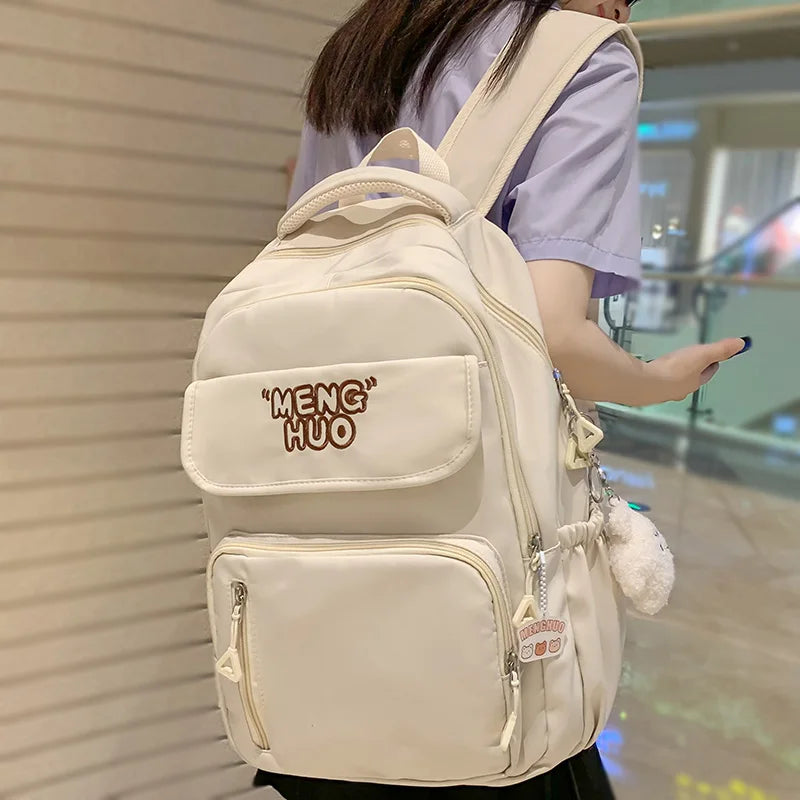 Cool Nylon White Female Cute College Backpack Fashion Lady Leisure Student Bag Girl Travel Book Backpack Women Laptop School Bag