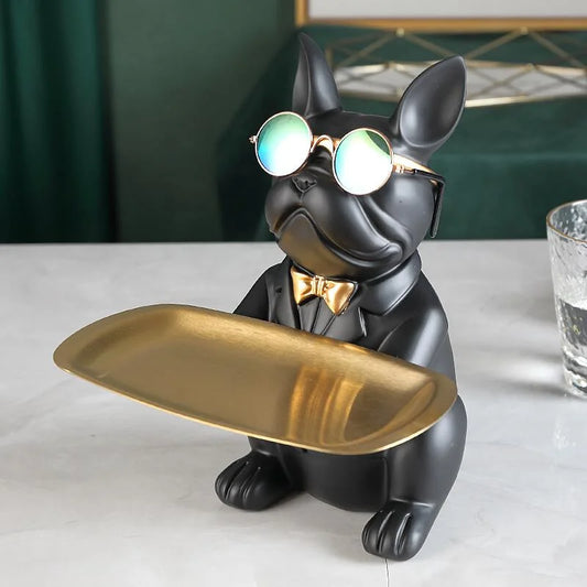 Cool Resin Bulldog Desk Storage Tray Hippo Statue Nordic Fashion Sculpture Figurine Table Decoration Office Home Room Decor Gift
