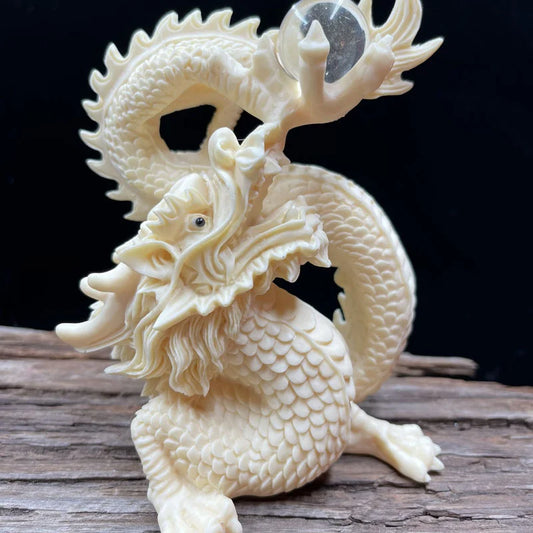 Cool White Dragon Statue Play Bead Chinese Dragon Sculpture Ornaments Zodiac Dragon Auspicious Home Office Decoration Gifts