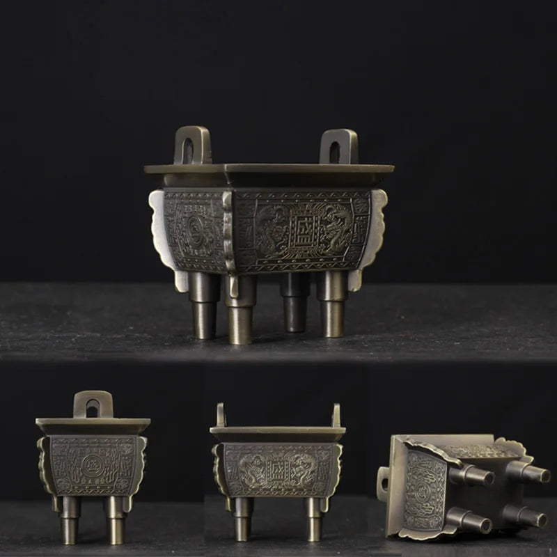 Copper Alloy Antique Bronze Quadripod Ting Tea Pet Tea Ceremony Decoration Incense Burner Household Car High Grade Ornament