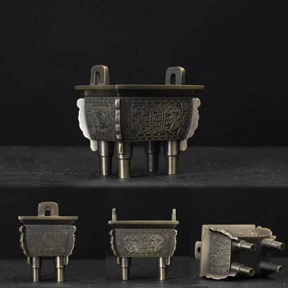 Copper Alloy Antique Bronze Quadripod Ting Tea Pet Tea Ceremony Decoration Incense Burner Household Car High Grade Ornament