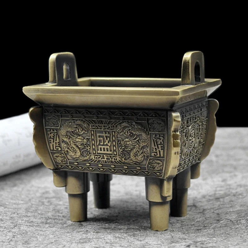Copper Alloy Tea Pet Antique Bronze Quadripod Ting Tea Ceremony Decoration Incense Burner Household Car High Grade Ornament