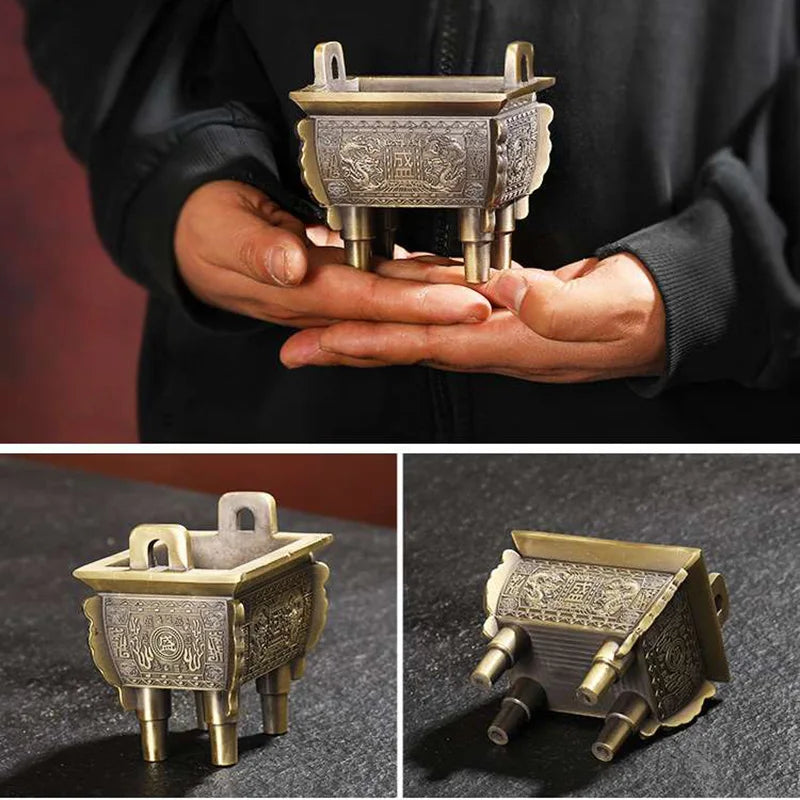Copper Alloy Tea Pet Antique Bronze Quadripod Ting Tea Ceremony Decoration Incense Burner Household Car High Grade Ornament