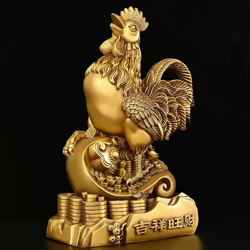 Copper Animal Chicken Ornament Fortune Zodiac Attracting Wealth and Prosperity Home Office Decoration