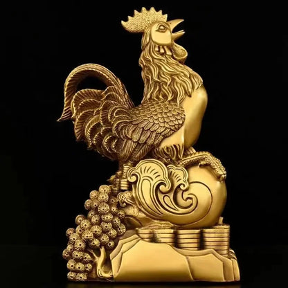 Copper Animal Chicken Ornament Fortune Zodiac Attracting Wealth and Prosperity Home Office Decoration