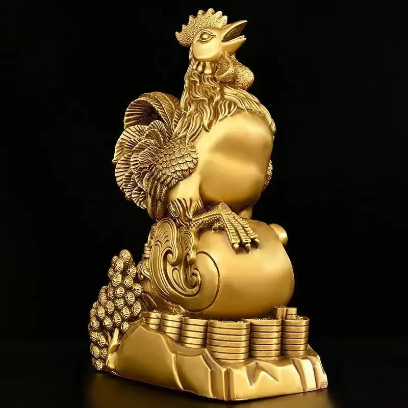 Copper Animal Chicken Ornament Fortune Zodiac Attracting Wealth and Prosperity Home Office Decoration