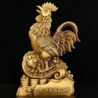 Copper Animal Chicken Ornament Fortune Zodiac Attracting Wealth and Prosperity Home Office Decoration