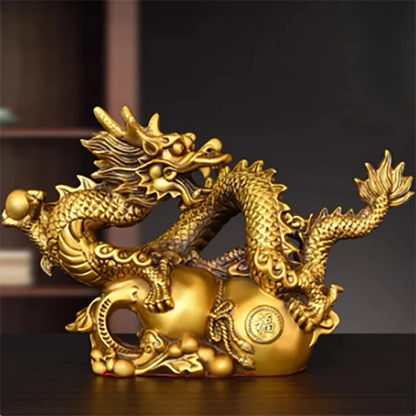Copper Animal Dragon Ornament Gourd Golden Dragon Auspicious Home Shop Decoration Miniatures