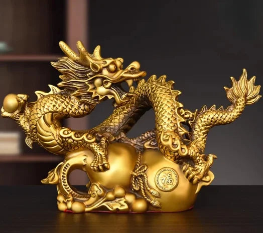 Copper Animal Dragon Ornament Gourd Golden Dragon Auspicious Home Shop Decoration Miniatures