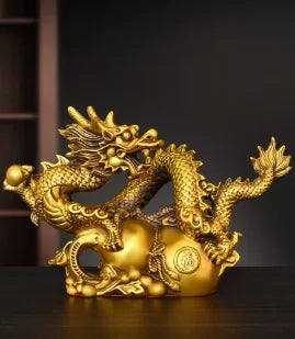 Copper Animal Dragon Ornament Gourd Golden Dragon Auspicious Home Shop Decoration Miniatures