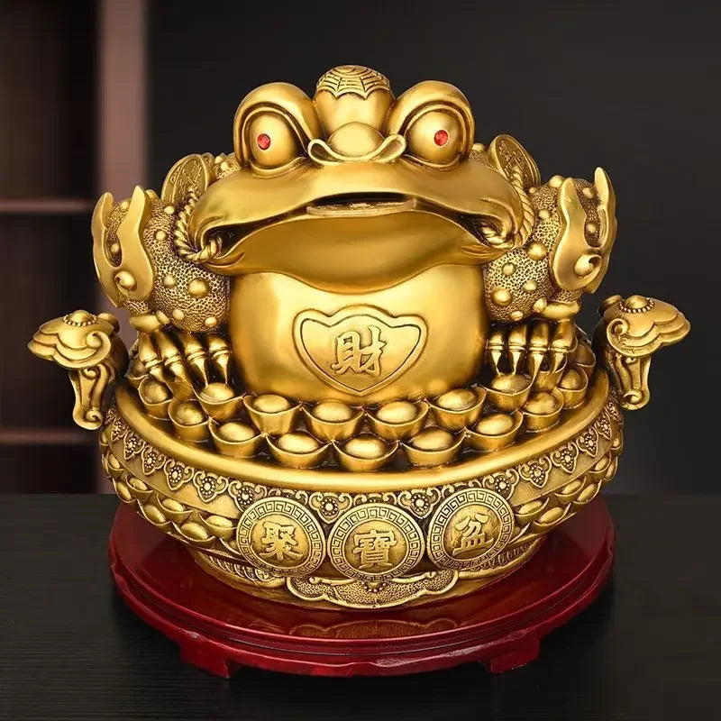 Copper Animal Golden Toad Ornaments Treasure Bowl Three-legged Home Office Decorations Crafts