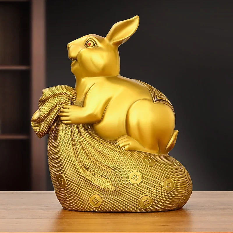 Copper Animal Rabbit Ornament Money Bag Zodiac Money Fortune Rabbit Home Office Desktop Miniatures