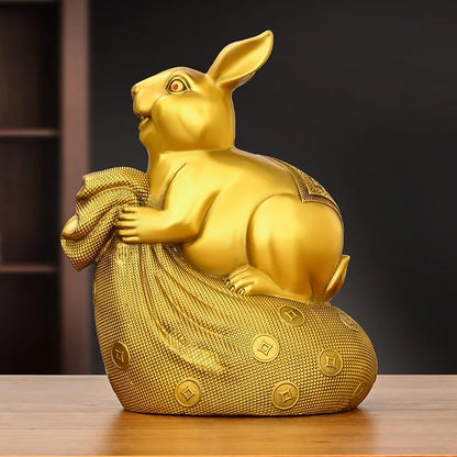 Copper Animal Rabbit Ornament Money Bag Zodiac Money Fortune Rabbit Home Office Desktop Miniatures