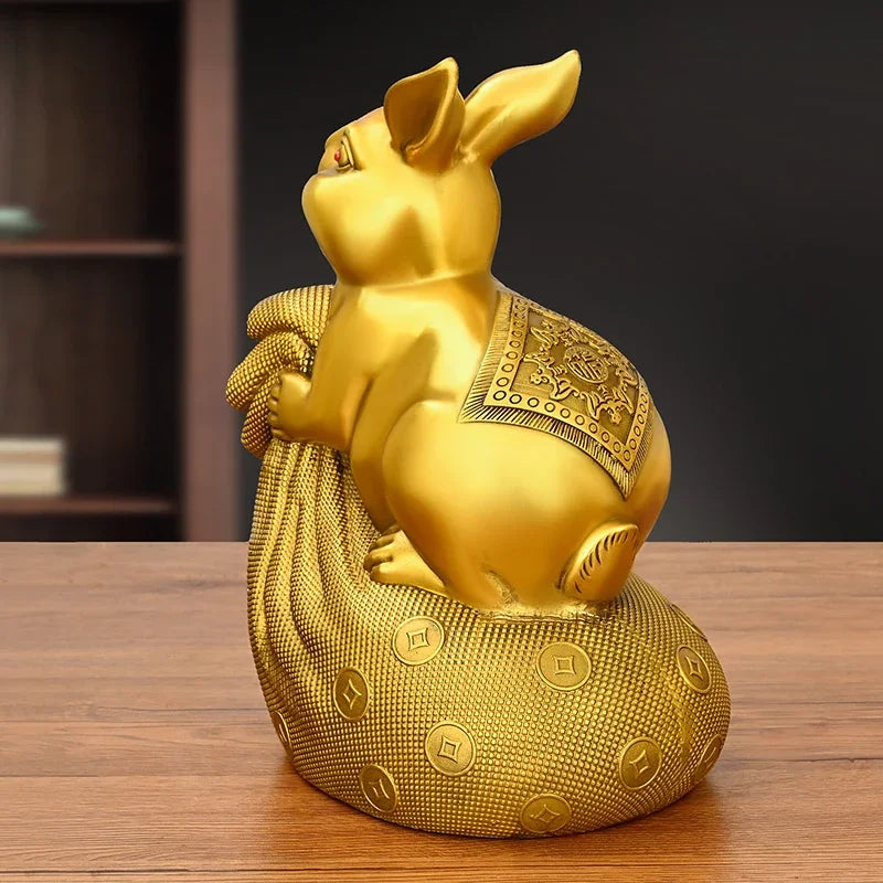 Copper Animal Rabbit Ornament Money Bag Zodiac Money Fortune Rabbit Home Office Desktop Miniatures