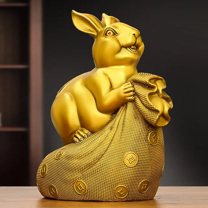 Copper Animal Rabbit Ornament Money Bag Zodiac Money Fortune Rabbit Home Office Desktop Miniatures