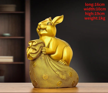 Copper Animal Rabbit Ornament Money Bag Zodiac Money Fortune Rabbit Home Office Desktop Miniatures