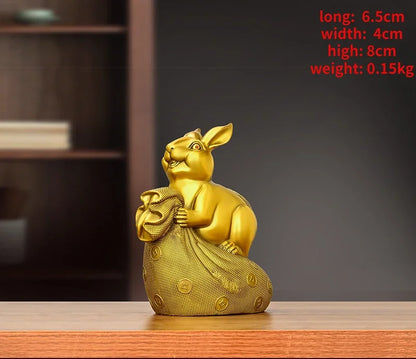 Copper Animal Rabbit Ornament Money Bag Zodiac Money Fortune Rabbit Home Office Desktop Miniatures