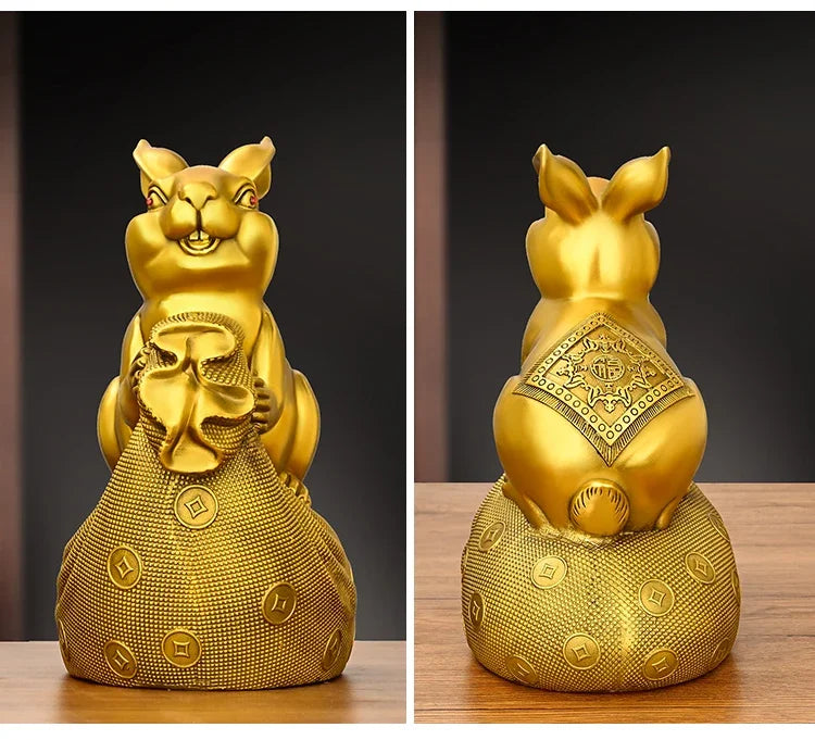 Copper Animal Rabbit Ornament Money Bag Zodiac Money Fortune Rabbit Home Office Desktop Miniatures