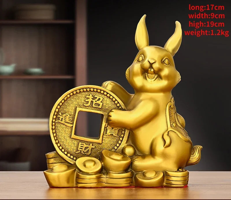 Copper Animal Rabbit Ornament Money Bag Zodiac Money Fortune Rabbit Home Office Desktop Miniatures