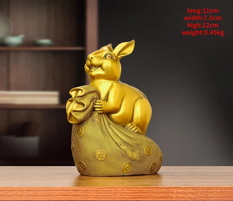 Copper Animal Rabbit Ornament Money Bag Zodiac Money Fortune Rabbit Home Office Desktop Miniatures