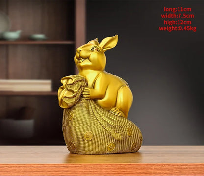 Copper Animal Rabbit Ornament Money Bag Zodiac Money Fortune Rabbit Home Office Desktop Miniatures