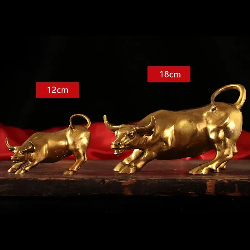 Copper Brass Bull Wall Street Cattle Sculpture Cow Statue Mascot Ornament Office Decor Exquisite Crafts Gift