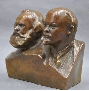 Copper Brass CHINESE crafts decor Asian  Chino Viejo 6 ''Gran Comunista Marx Y Lenin Busto Estatua de Bronce de tiendas bronce