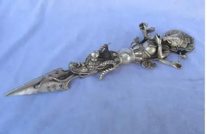 Copper Brass Home Handwork Tibet silver Buddhist Sword,Carved Elephant head /Ritual Dagger statue from tibetan ,Long 13 inch