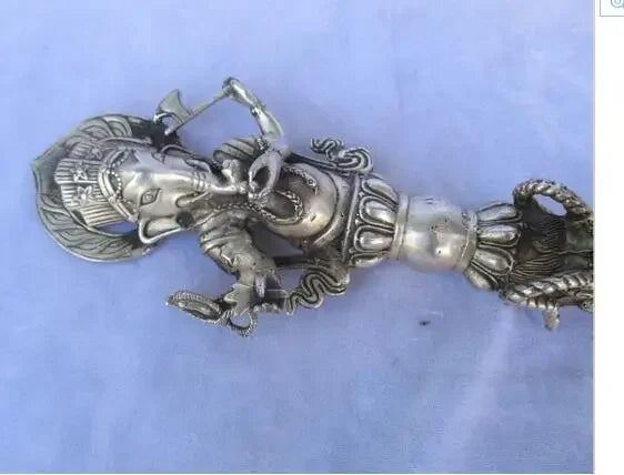 Copper Brass Home Handwork Tibet silver Buddhist Sword,Carved Elephant head /Ritual Dagger statue from tibetan ,Long 13 inch