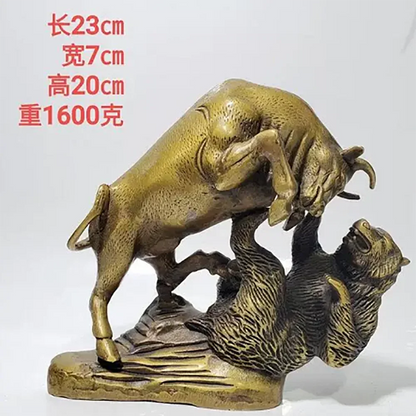 Copper Bull Fighting Bear Animal Feng Shui Home Office Decorations Ornament Crafts