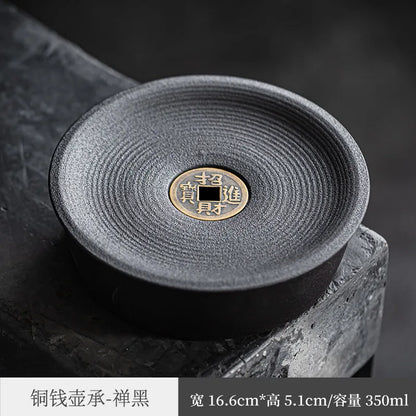 Copper Coin Pot Tray Tea Table Yixing Clay Teapots Water Drop Container Tea Pot Base Purple Sand Retro Bamboo Tea Tray Water S