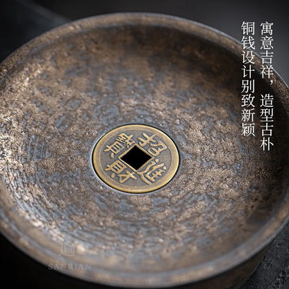 Copper Coin Pot Tray Tea Table Yixing Clay Teapots Water Drop Container Tea Pot Base Purple Sand Retro Bamboo Tea Tray Water S