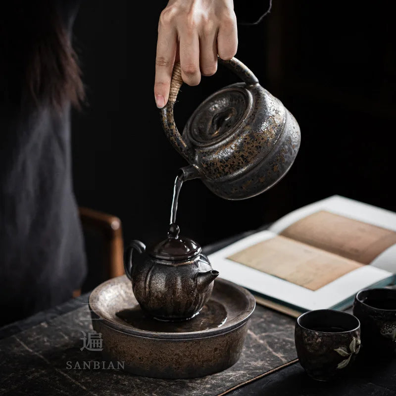 Copper Coin Pot Tray Tea Table Yixing Clay Teapots Water Drop Container Tea Pot Base Purple Sand Retro Bamboo Tea Tray Water S