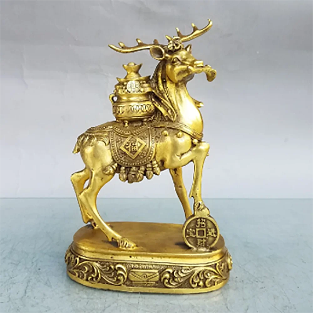 Copper Deer Ornaments Pure copper auspicious into Baofu Deer Ruyi Jubao Pot Home Wealth Gathering Desktop Decoration Crafts