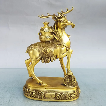 Copper Deer Ornaments Pure copper auspicious into Baofu Deer Ruyi Jubao Pot Home Wealth Gathering Desktop Decoration Crafts