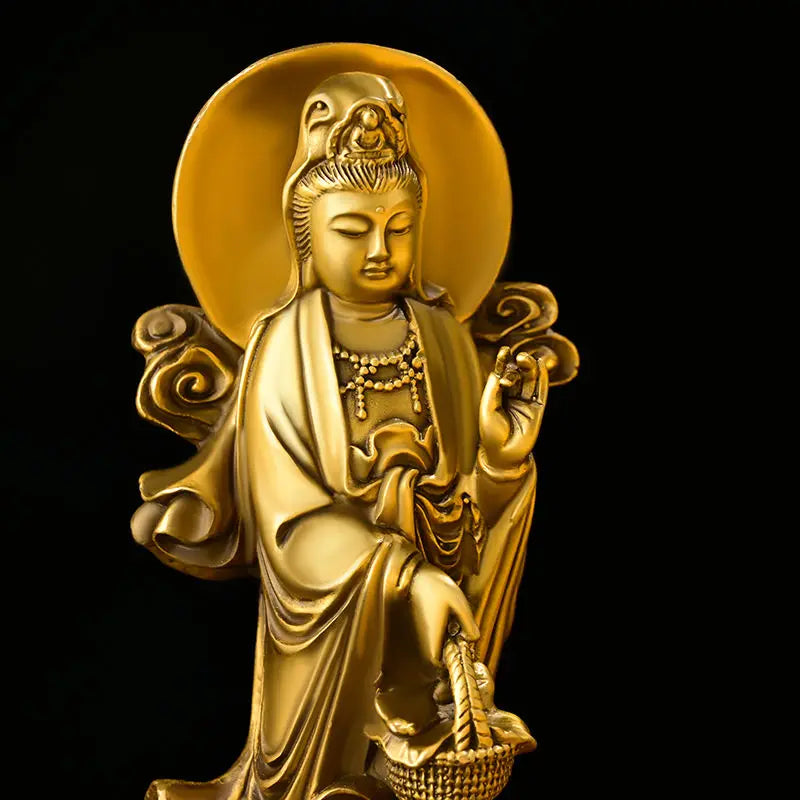 Copper Dragon Guanyin Ornaments Stand Bodhisattva Copper Statue Home Living Room Desktop Buddha Statue Decor